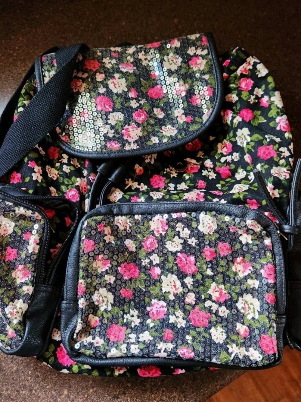 NWT $70 Candies Floral Sequin Backpack Travel BACK TO SCHOOL